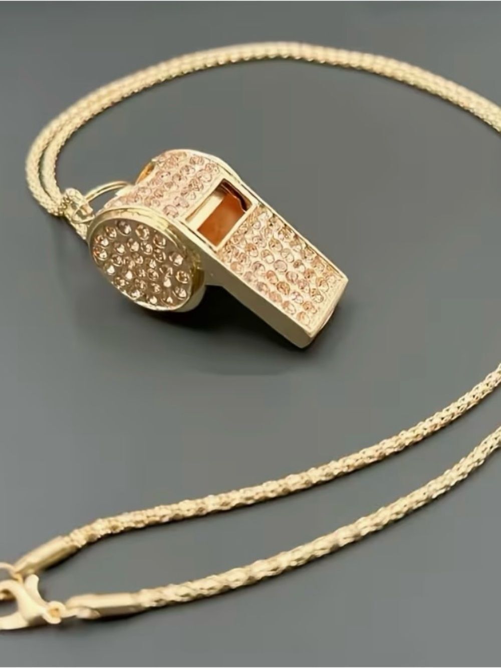 🧡 Gold Crystal Working Whistle Pendant Necklace 🧡